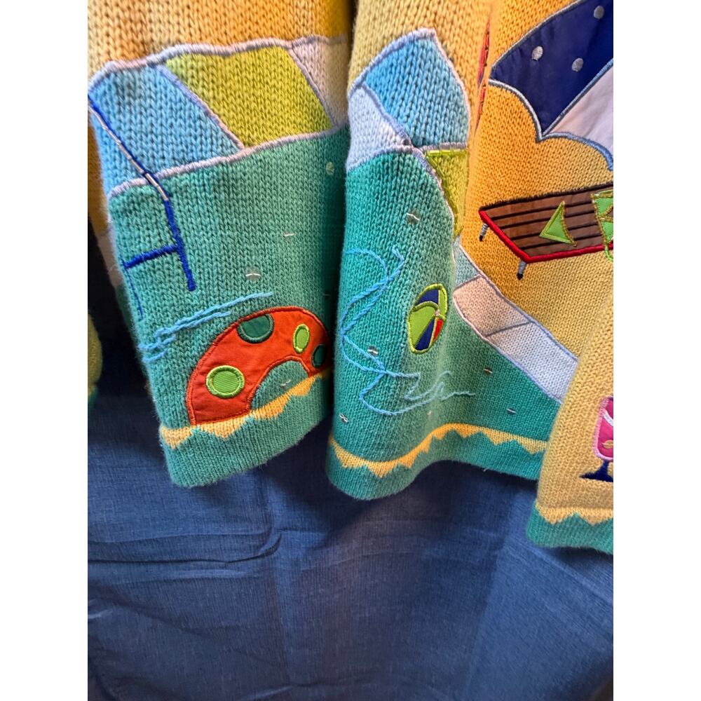 Quacker Factory Cardigan L Beach Vacation Embellished Coastal Grandma Vintage - Picture 10 of 14